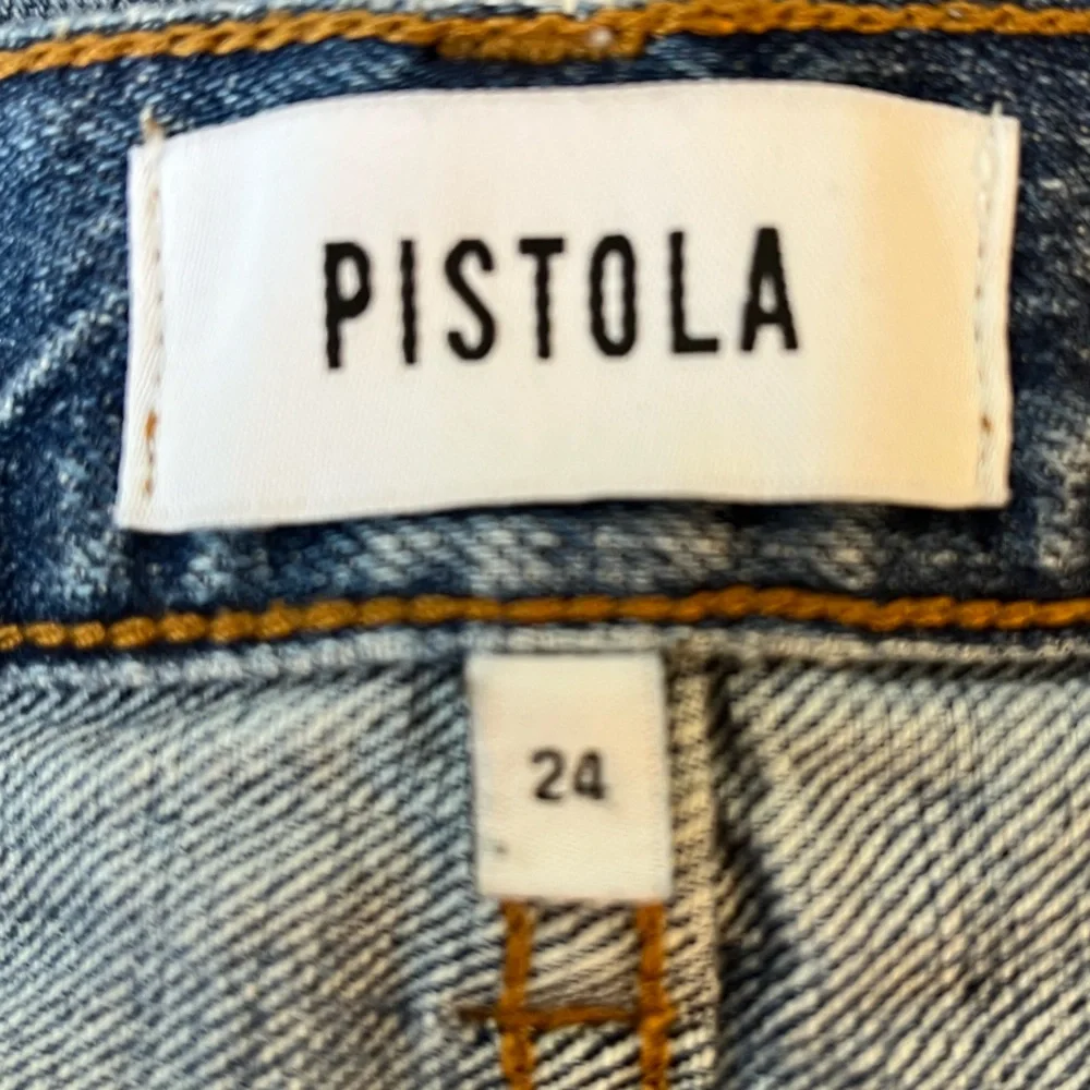 Pistola High Waist Cotton Distressed Raw Hem Long Denim Shorts Size Women’s 24
